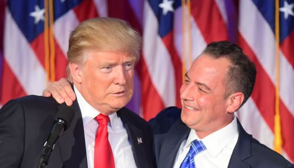 President-elect Donald Trump, shown here on election night 2016 with Reince Priebus, has named Priebus his chief of staff. (Getty Images)