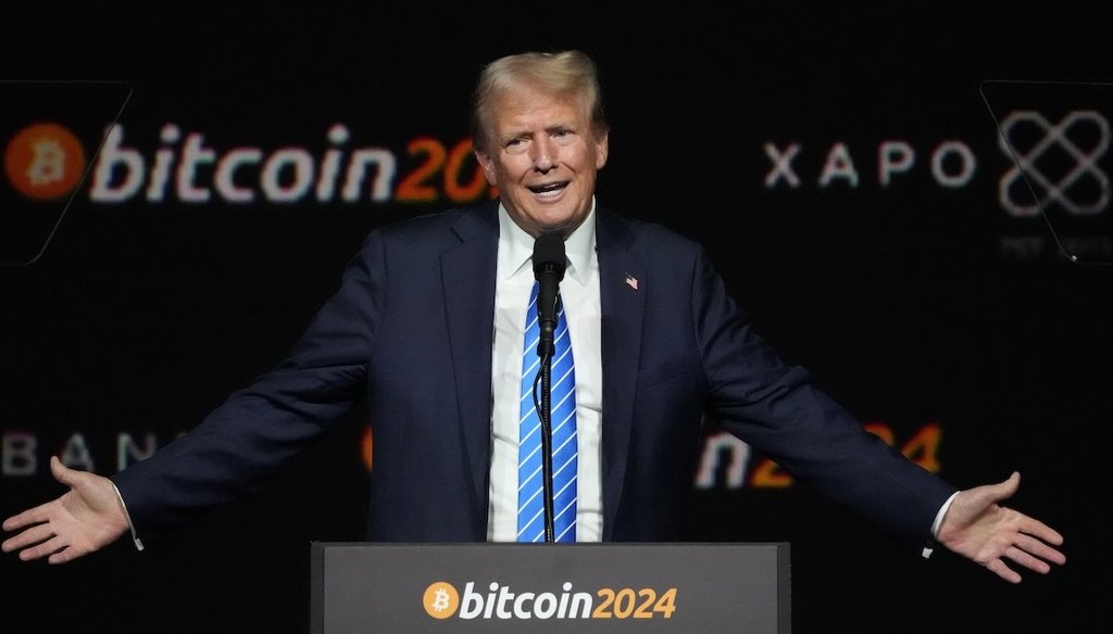 Then-Republican presidential candidate and now President Donald Trump speaks at the Bitcoin 2024 Conference, July 27, 2024, in Nashville, Tenn. (AP)