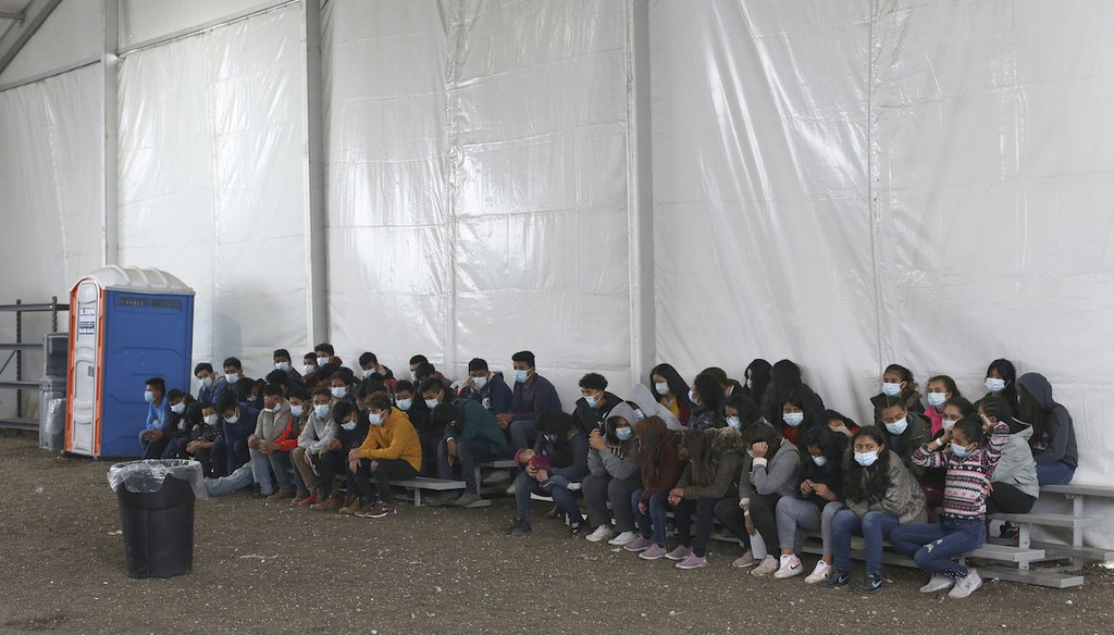 Newly arrived migrant children inside a temporary federal facility for unaccompanied minors in Donna, Texas, on March 30, 2021. (AP