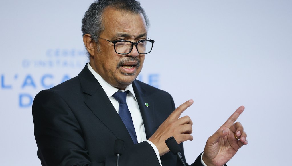 WHO Director-General Tedros Adhanom Ghebreyesus speaks during the opening of the World Health Organisation Academy in Lyon, central France, Monday, Sept. 27, 2021. (AP)