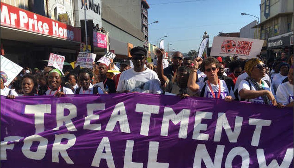 Activists call for greater access to treatment at the 21st International AIDS Conference in Durban, SA. (Hannah McNeish