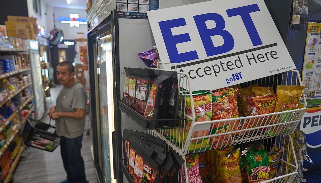 A banner reads: "EBT (Electronic Benefit Transfer) Accepted Here," at El Recuerdo Market in Los Angeles, Oct. 31, 2025, after two federal judges ordered President Donald Trump's administration to continue funding SNAP during the government shutdown. (AP)