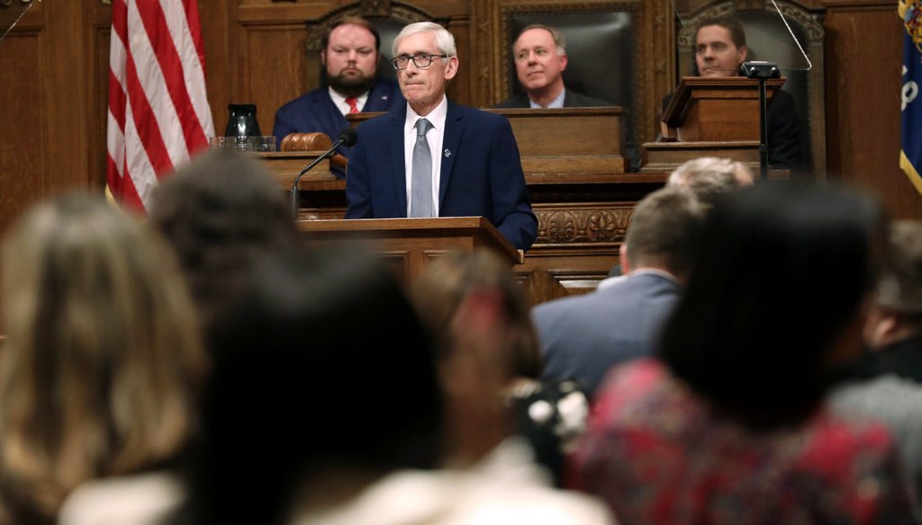 Gov. Tony Evers delivers his State of the State Address in the Assembly Chambers at the Wisconsin State Capitol in Madison, Wis., Wednesday, Jan. 22, 2020. (Amber Arnold/Wisconsin State Journal via AP)