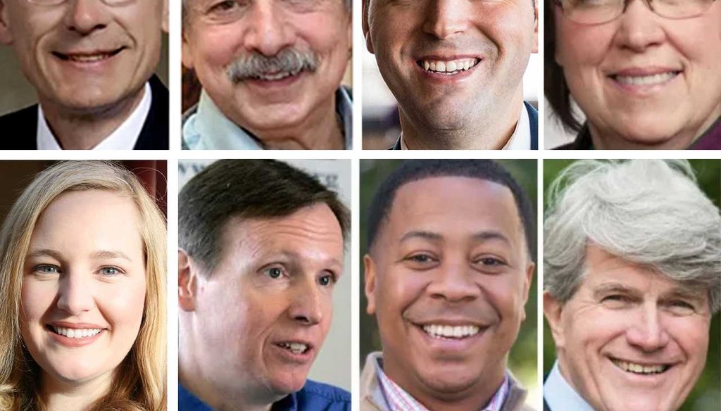 Eight Democrats, down from 10, are running for the nomination to challenge GOP Gov. Scott Walker. Top row (from left): Tony Evers, Paul Soglin, Josh Pade, Kathleen Vinehout. Bottom row: Kelda Helen Roys, Mike McCabe, Mahlon Mitchell, Matt Flynn.