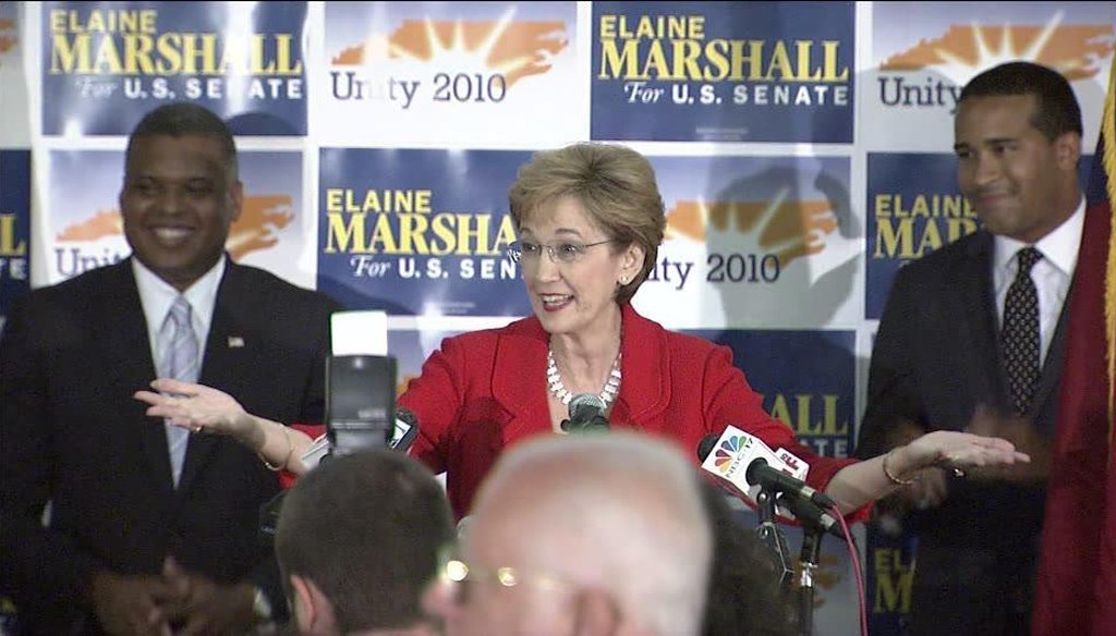 Elaine Marshall takes the stage after winning the Democratic primary runoff in 2010. (WRAL)