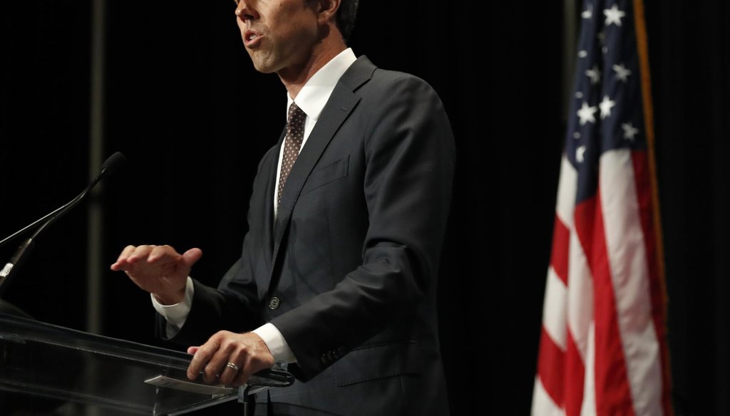 Democratic presidential candidate Beto O'Rourke speaks during the Iowa Democratic Party's Hall of Fame Celebration, Sunday, June 9, 2019, in Cedar Rapids, Iowa. (AP Photo/Charlie Neibergall)