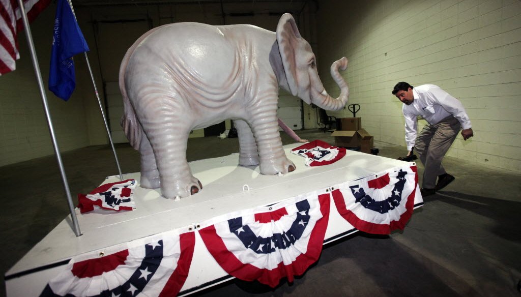 The Republican Party of Waukesha County, in suburban Milwaukee, used this float in a training room in January 2012.