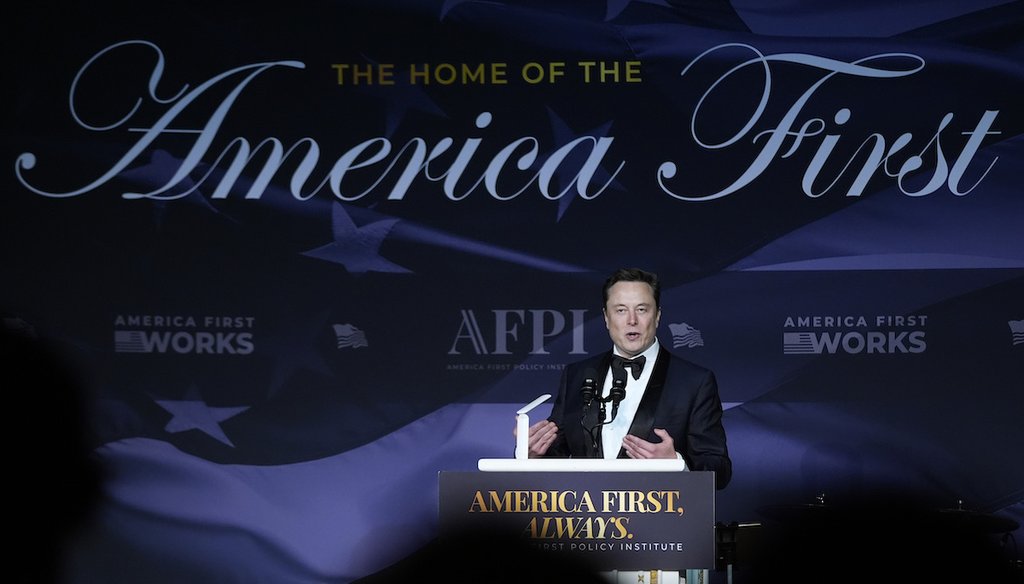 Elon Musk speaks after President-elect Donald Trump spoke during an America First Policy Institute gala at his Mar-a-Lago estate, Nov. 14, in Palm Beach, Fla. (AP)