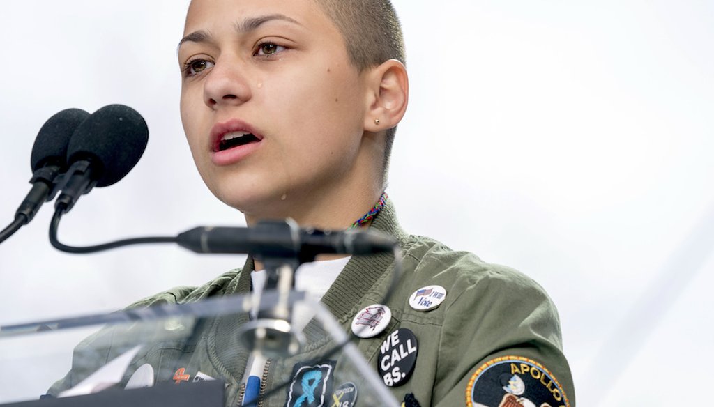 Student activist and Marjory Stoneman Douglas High School mass shooting survivor speaking at the "March for Our Lives" rally in support of gun control in Washington D.C. on March 24, 2018.
