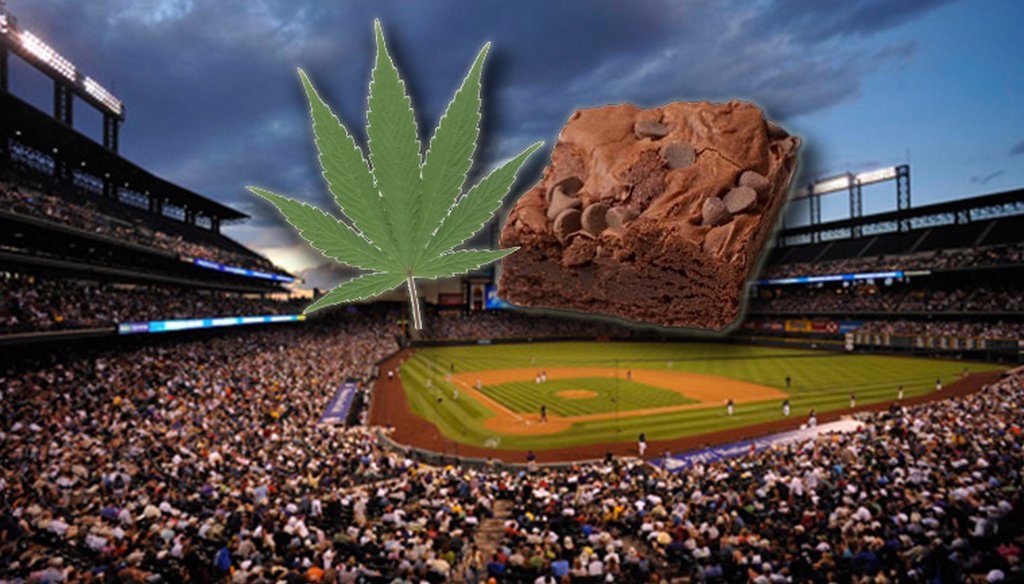 The now-defunct joke website EmpireSports.co included this illustration with its story that falsely said the Colorado Rockies will be selling pot brownies at games.
