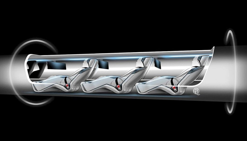 In 2013, Tesla Motors released a sketch of a Hyperloop capsule with passengers onboard. Entrepreneur Elon Musk unveiled a concept for a transport system he says would make a nearly 400-mile trip in half the time it takes an airplane. (AP photo)