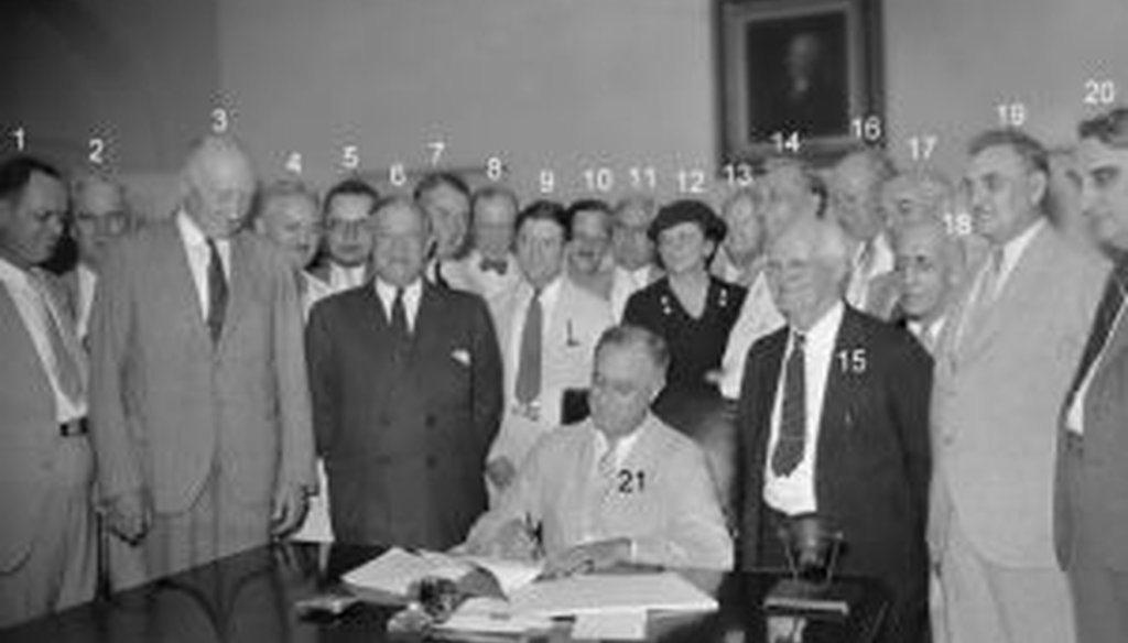 President Franklin D. Roosevelt signs the legislation that created Social Security in 1935.