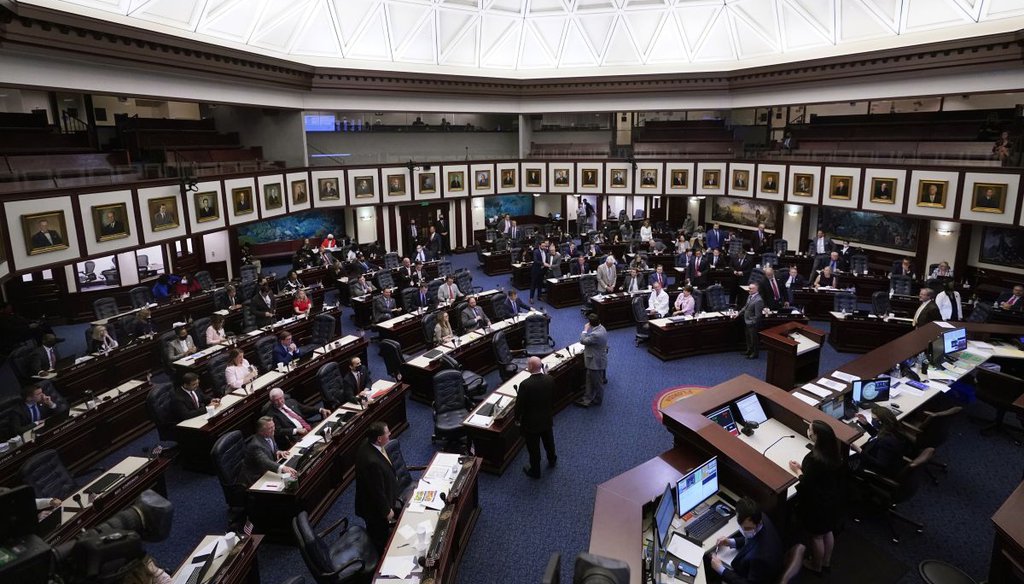 Members of the Florida House of Representatives convene during a legislative session on April 30, 2021, in Tallahassee, Fla. (AP)
