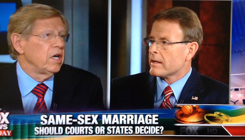 Ted Olson, left, and Tony Perkins debated same-sex marriage on "Fox News Sunday" on Oct. 12, 2014.