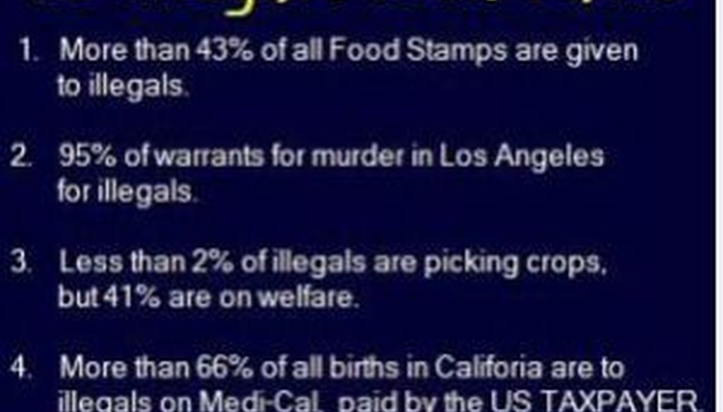 A reader asked us to check out this Facebook post with 10 claims about illegal aliens.