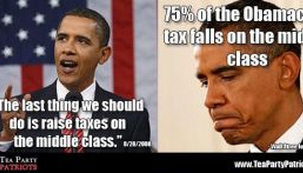 This Facebook post says the middle class will bear the burden of the Obamacare tax. Is that accurate?