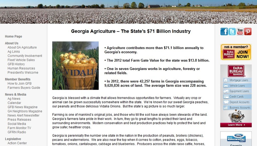 The Georgia Farm Bureau claims agriculture contributes $71 billion into the state economy every year