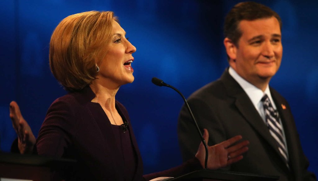 Former Hewlett Packard CEO Carly Fiorina gestures during the third Republican presidential debate. (Getty images)