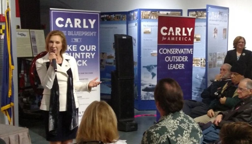 Carly Fiorina speaks to supporters at an event in Londonderry, N.H., on Feb. 3, 2016. (Louis Jacobson)