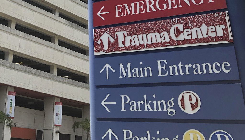 FILE - A sign is displayed outside a hospital in Miami, on July 9, 2020. (AP)