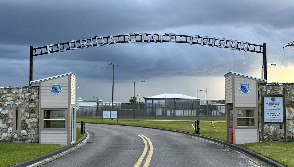 Clouds hover over the entrance of the Florida State Prison in Starke, Fla., Aug. 3, 2023. (AP)