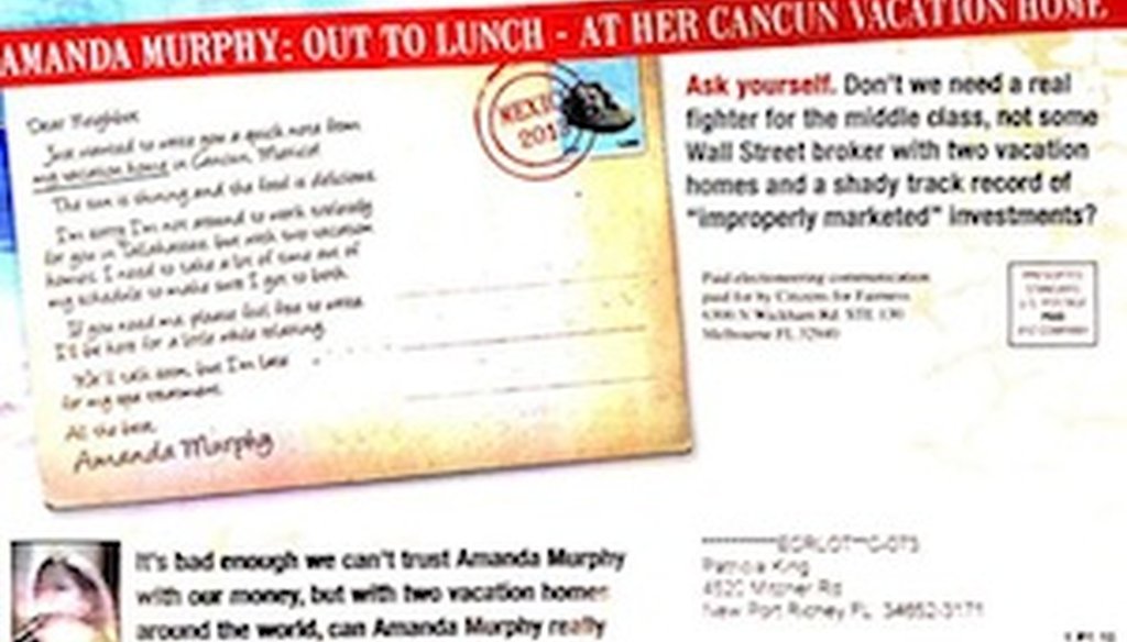 A campaign mailer from an outside group attacks Democratic candidate Amanda Murphy.
