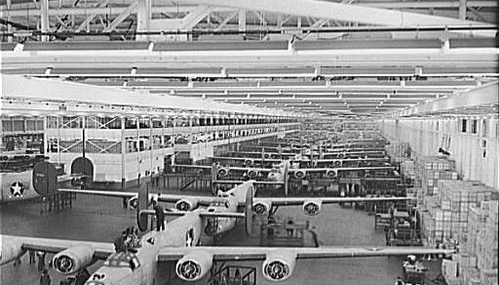 B-24E Liberator bombers being assembled at Ford Motor Company's Willow Run plant during World War II. (Library of Congress)