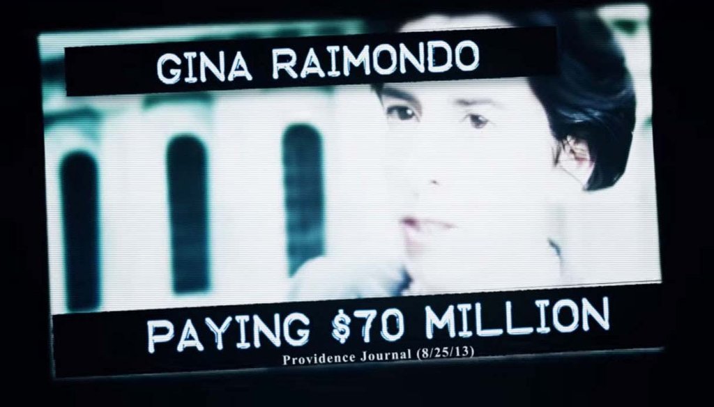 An image from "Friend of Wall Street," a TV ad by the campaign for Republican Allan Fung, attacking his Democratic rival for governor, Gina Raimondo.