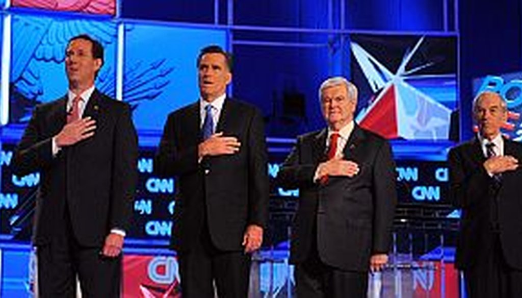 GOP presidential candidates Rick Santorum, Mitt Romney, Newt Gingrich and Ron Paul sparred during Thursday night's CNN debate.
