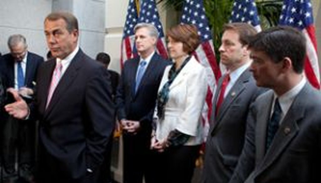 House Speaker John Boehner speaks at a Republican Leadership press conference on March 15, 2011. 