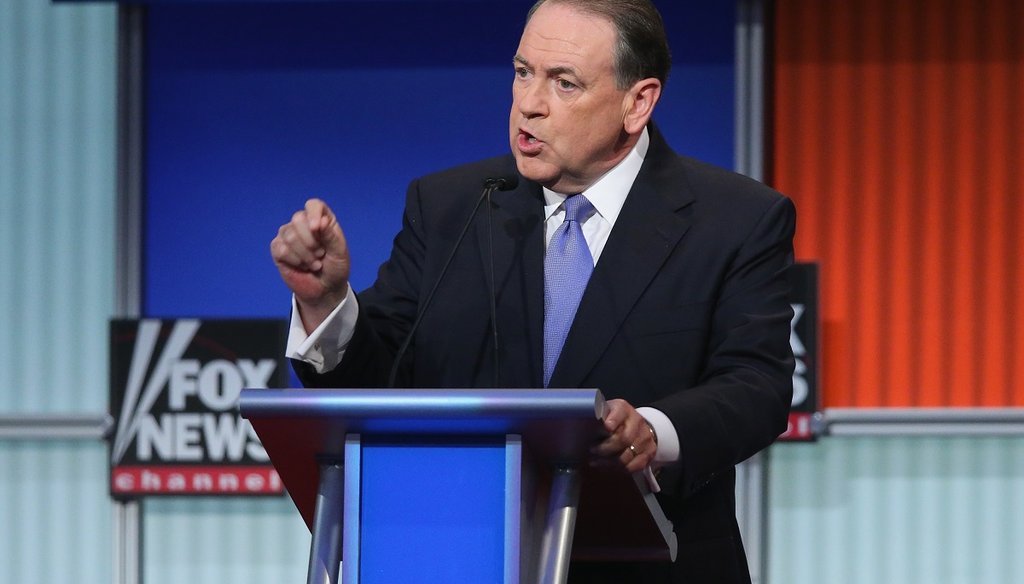 Republican presidential candidate Mike Huckabee fields a question during the first Republican presidential debate. (AP)