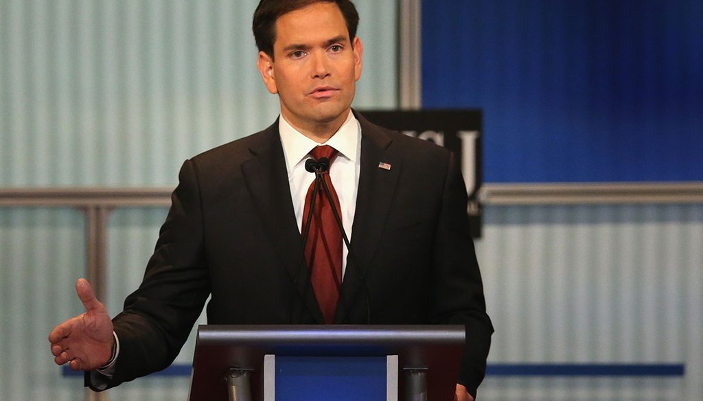 Presidential candidate Republican Sen. Marco Rubio gives his closing remarks at the fourth Republican presidential debate in Wisconsin. (Getty Images)