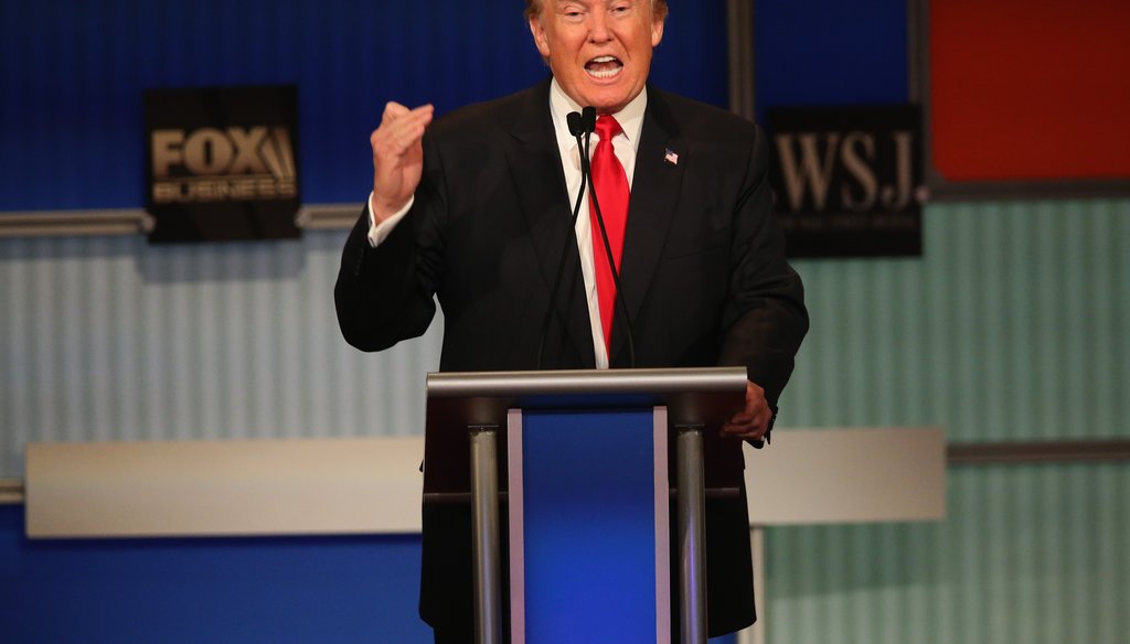 Presidential candidate Donald Trump speaks during the Republican presidential debate in Milwaukee. (Getty Images) 