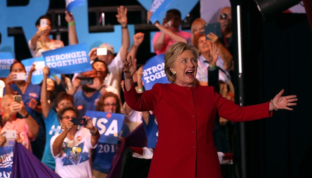 Democratic presidential nominee Hillary Clinton greets supporters during a campaign rally at Broward College on Oct. 25, 2016, in Coconut Creek, Fla. (Getty)
