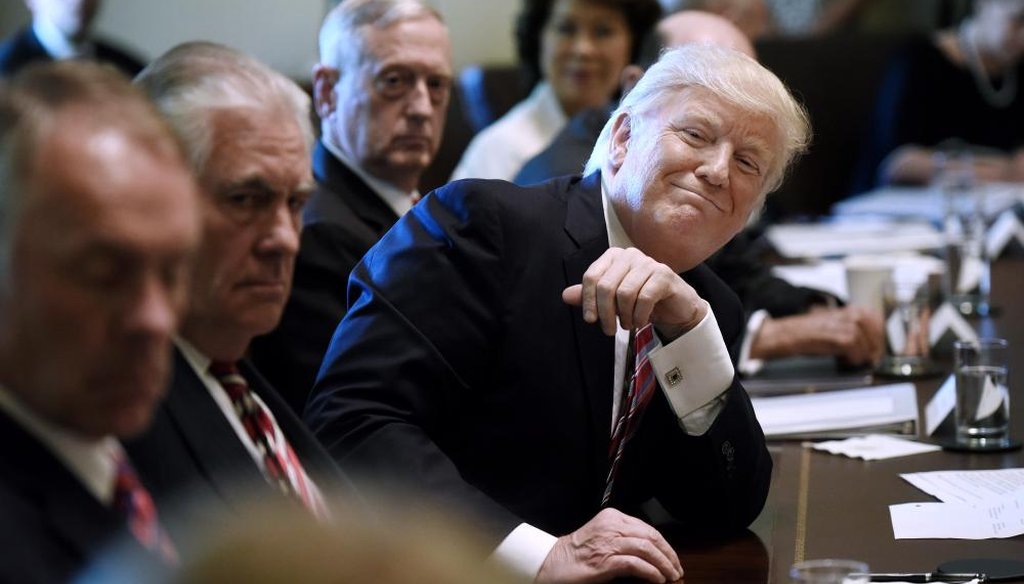 Preisdent Donald Trump attends a meeting in the Cabinet Room of the White House June 12, 2017, in Washington. (Getty)