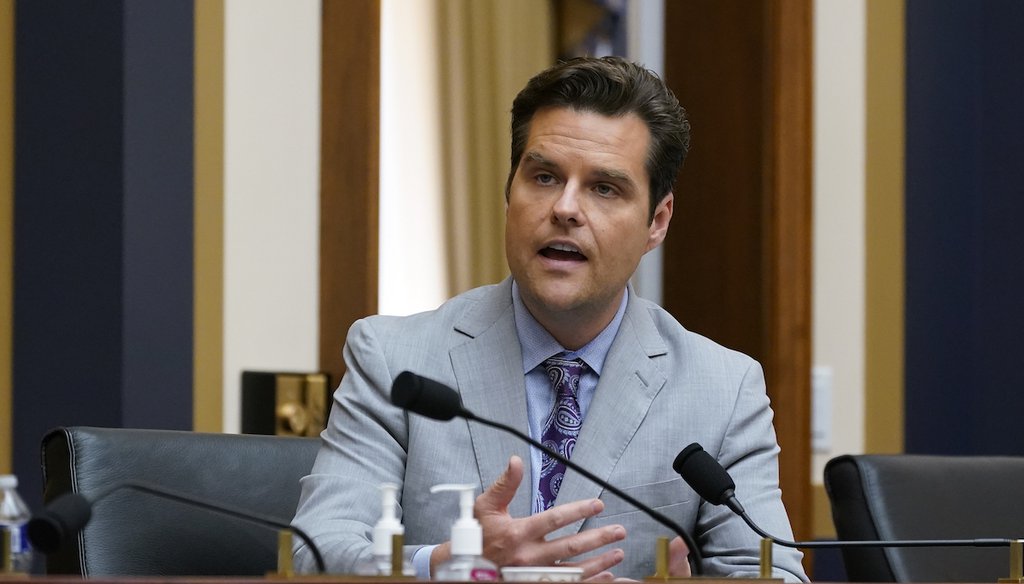 Rep. Matt Gaetz, R-Fla., speaks as the House Judiciary Committee holds an emergency meeting to advance a series of Democratic gun control measures on June 2. (AP)