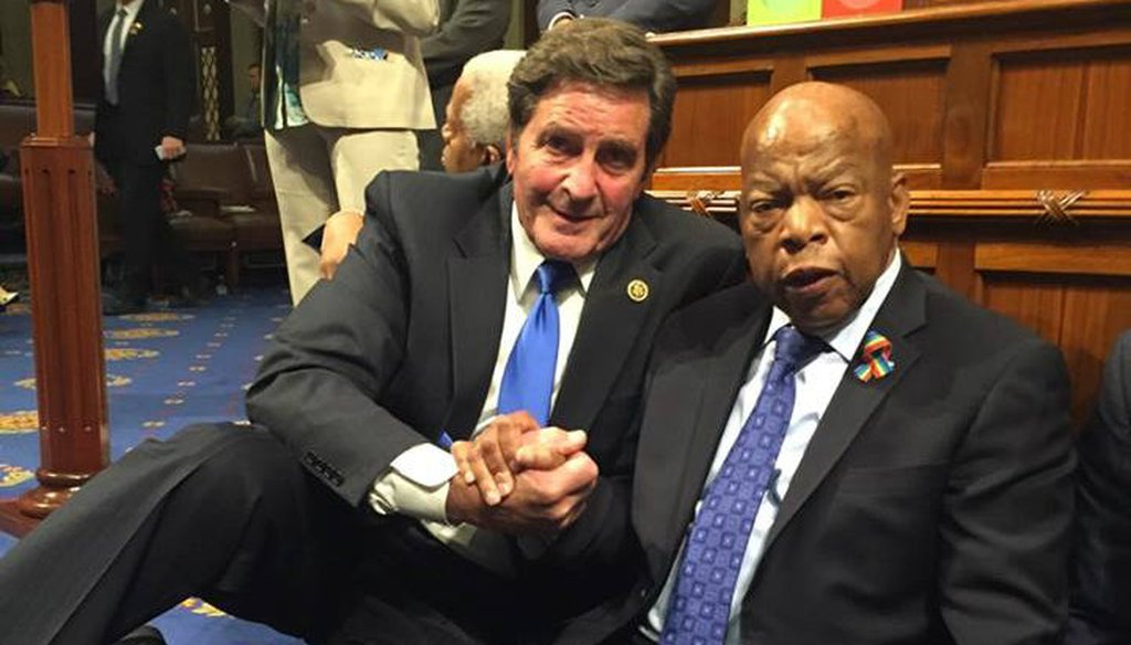 Rep. John Garamendi and Rep. John Lewis on the House floor during the sit in calling for a vote on gun legislation. Facebook / Congressman John Garamendi