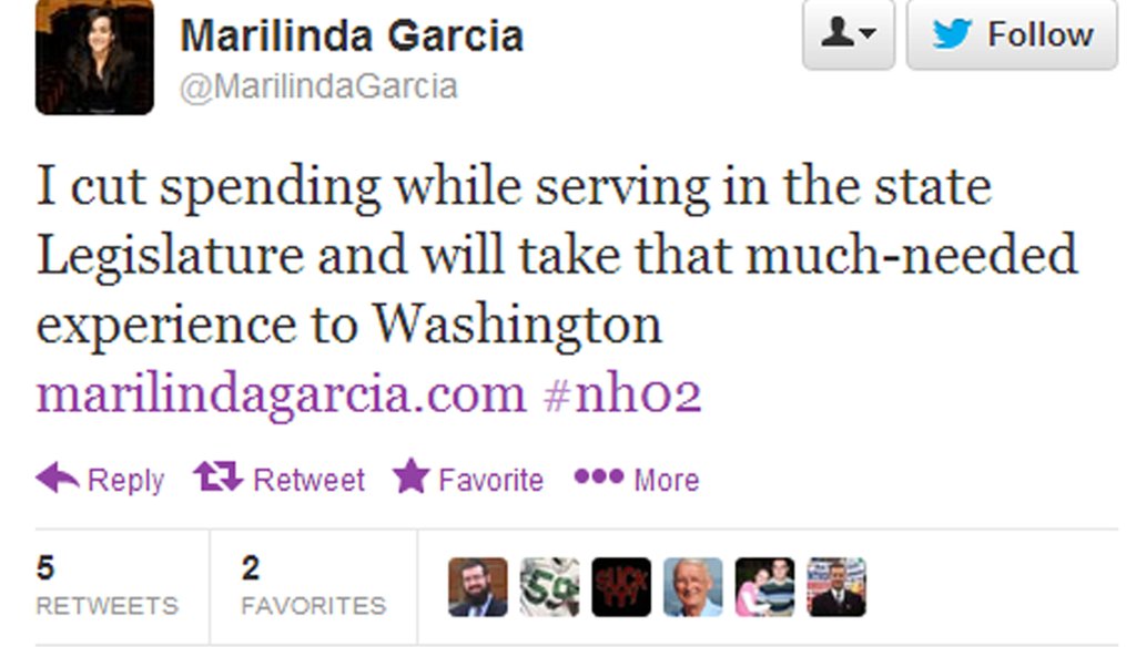 Marilinda Garcia's tweet boasting her record of cutting spending.