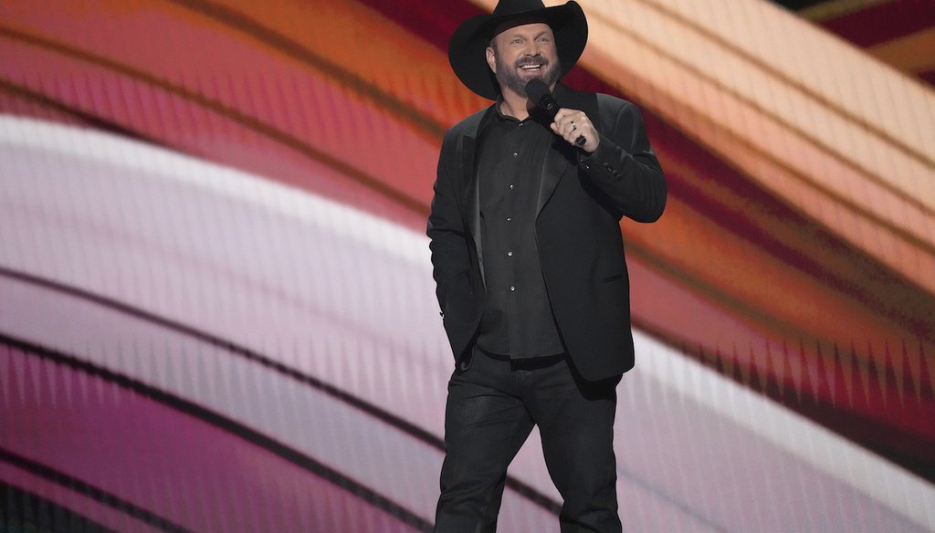 Host Garth Brooks speaks at the 58th annual Academy of Country Music Awards on Thursday, May 11, 2023, at the Ford Center in Frisco, Texas. (AP)