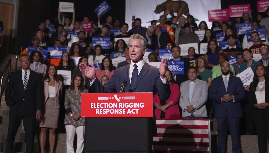 California Gov. Gavin Newsom speaks during a news conference, Aug. 14, 2025, in Los Angeles. (AP)