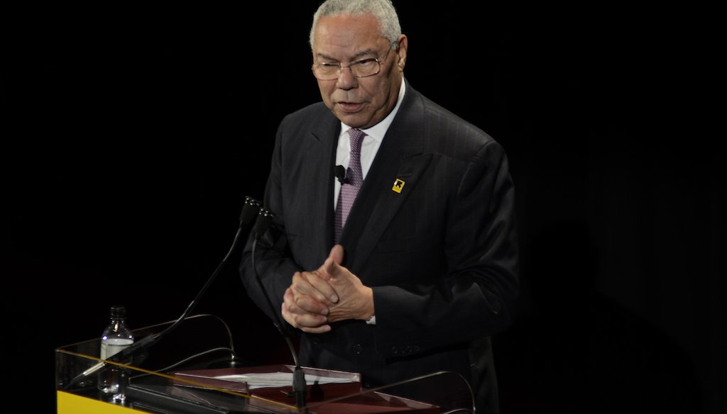 Former Secretary of State Colin Powell speaks at the International Rescue Committee Freedom Award Dinner at The Waldorf Astoria Hotel in New York, Nov. 9, 2011. (AP)
