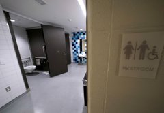 Which states have laws about transgender people’s bathroom use, and how are the laws enforced?