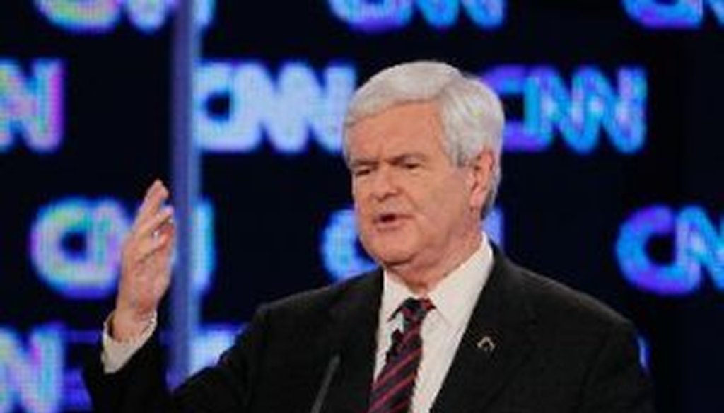 Republican presidential candidate and former speaker of the House Newt Gingrich participates in a debate sponsored by CNN, the Republican Party of Florida and the Hispanic Leadership Network on Jan. 26, 2012, in Jacksonville, Fla. 
