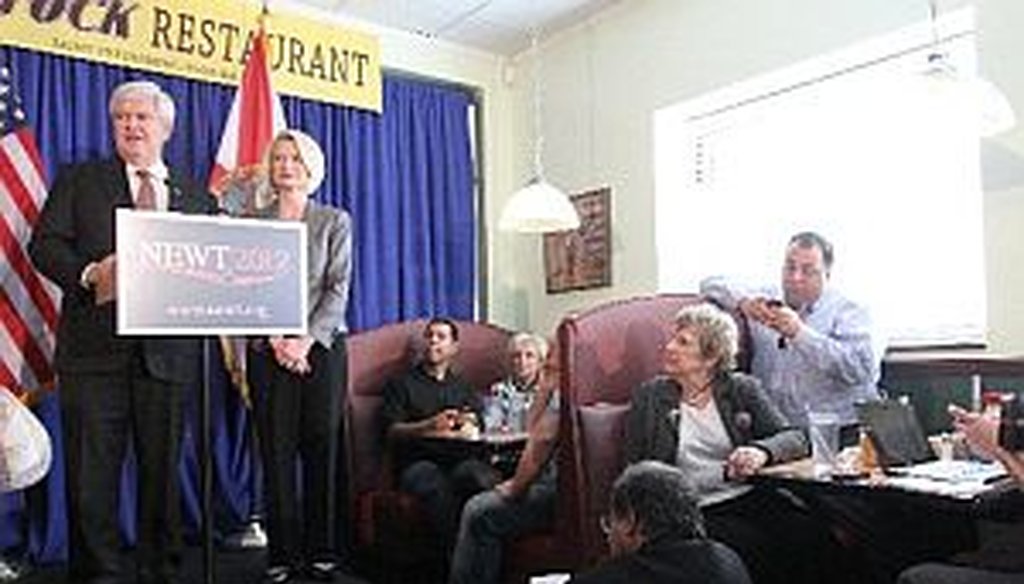Newt Gingrich campaigns at the Tick Tock Restaurant in St. Petersburg on Tuesday.