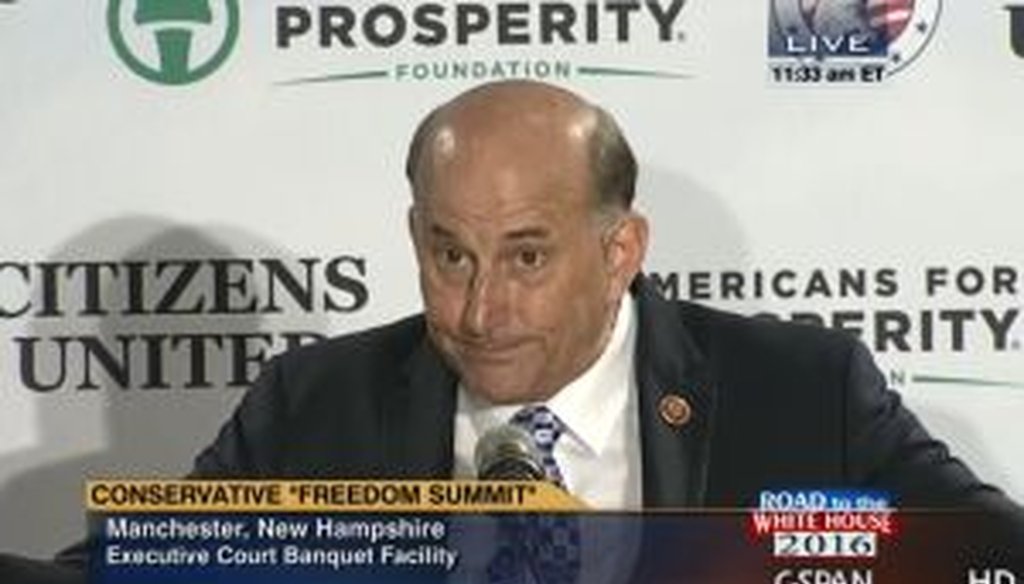 Rep. Louie Gohmert, R-Texas, addressed a crowd in New Hampshire at a "Freedom Summit." We checked whether he was right that 80 percent of individual donations from Wall Streeters go to Democrats.
