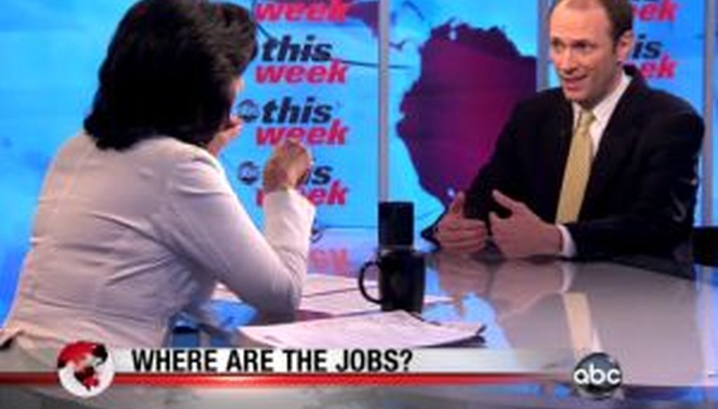 Austan Goolsbee, the chairman of the Council of Economic Advisers for President Barack Obama, discussed recent job creation on ABC's "This Week with Christiane Amanpour." We checked some of his statistics.