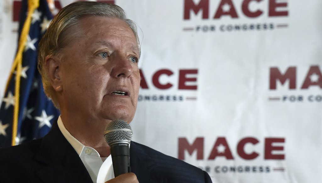 U.S. Sen. Lindsey Graham, R-S.C., speaks at a campaign event for U.S. House candidate Nancy Mace in North Charleston, S.C. (AP Photo/Meg Kinnard)