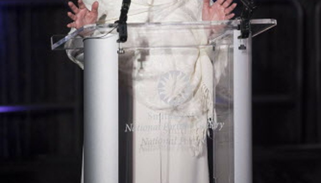 Hillary Rodham Clinton speaks at the opening of "Votes for Women: A Portrait of Persistence" at the Smithsonian's National Portrait Gallery March 28, 2019, in Washington. (Associated Press).
