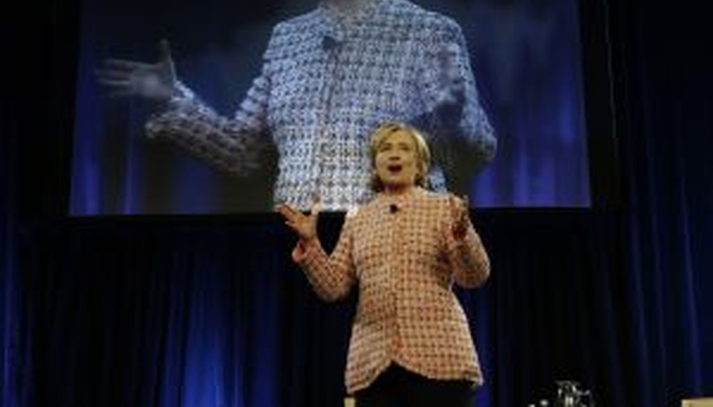 Former Secretary of State Hillary Rodham Clinton speaks at the Seaport World Trade Center on April 23, 2014, in Boston.