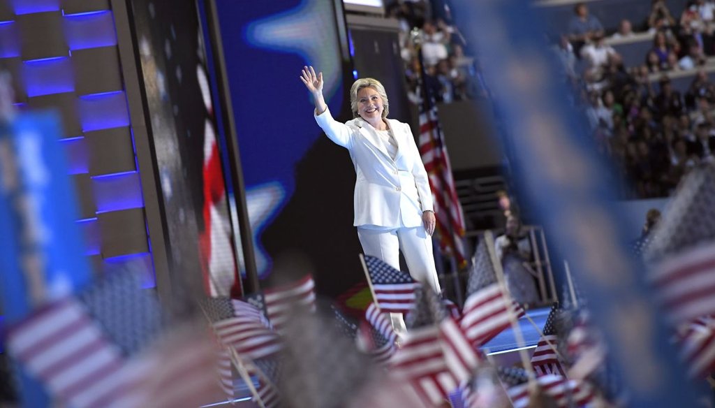 Democratic presidential nominee Hillary Clinton takes the stage during the final day of the Democratic National Convention in Philadelphia, PA. (AP)